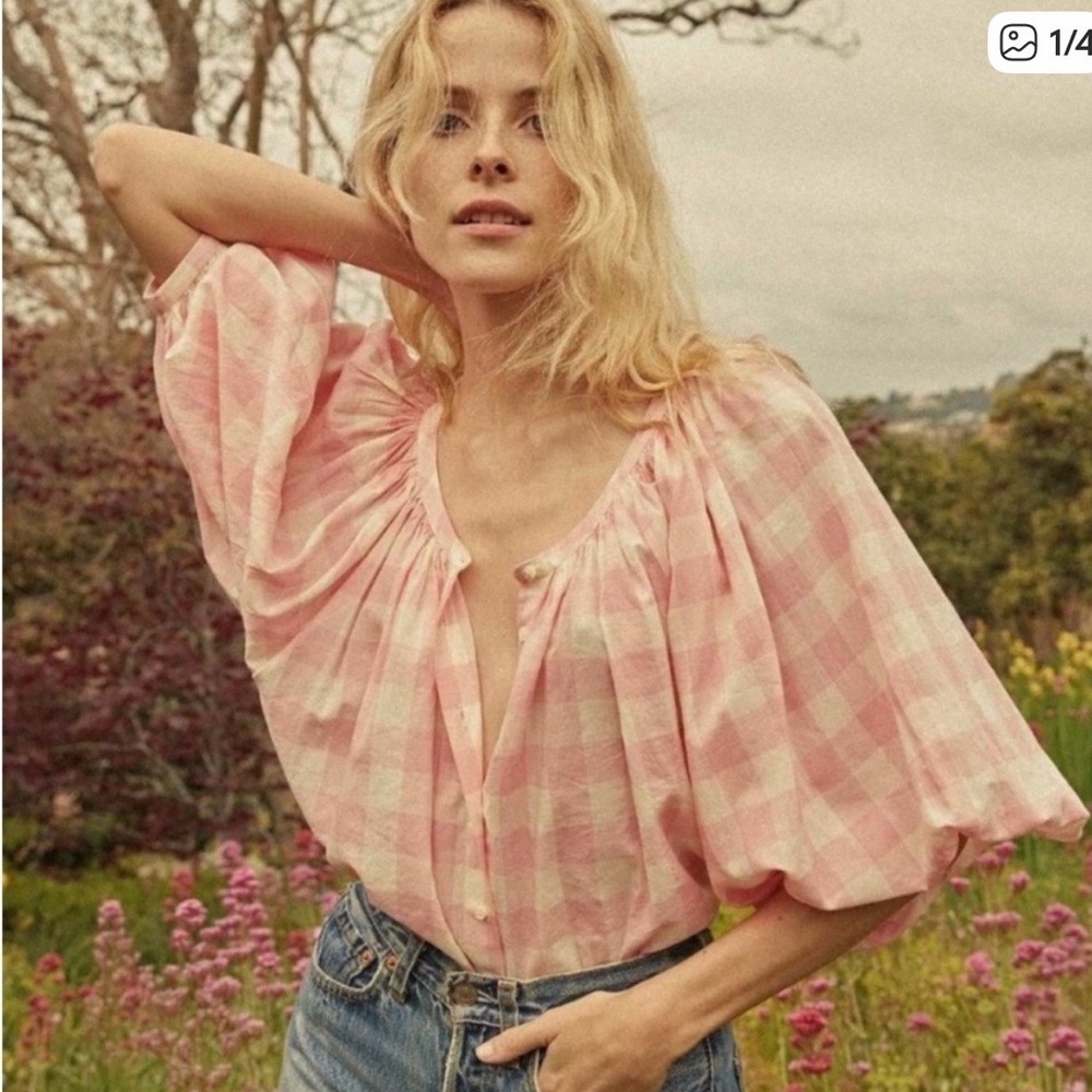 Doen Pink and White Checkered Top